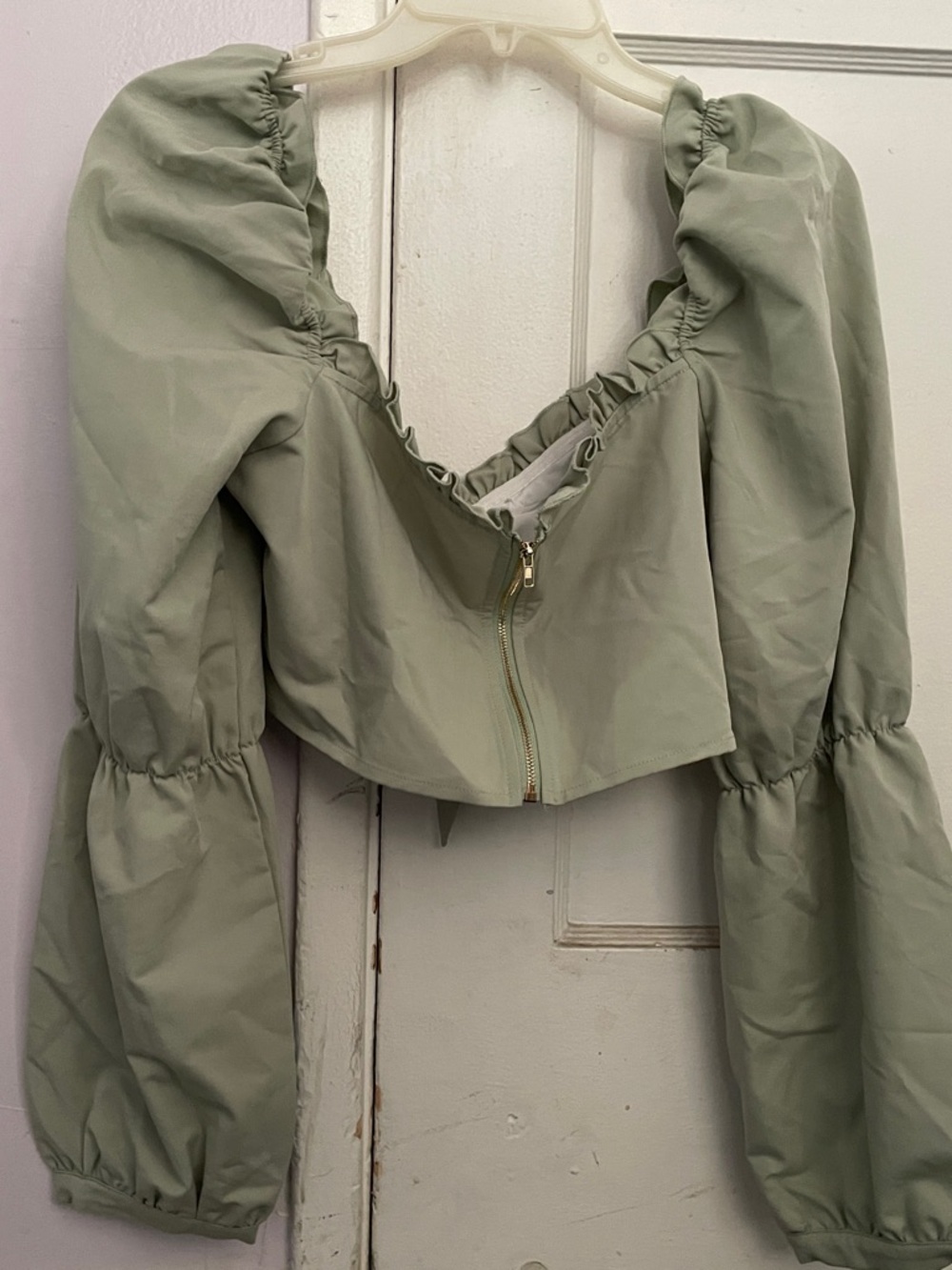 Cider Sage Green Puff Sleeve Crop Top